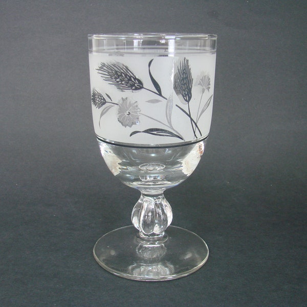 Libbey Wild Flower and Wheat Goblet, Vintage Barware, Wine Goblet or Water Glass