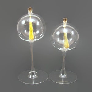 Vintage Firelight Glass Sonata Stem Oil Candle, 1980s Clear Glass Round Ball Oil Lamp, Retro Decor