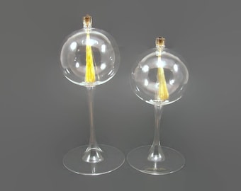 Vintage Firelight Glass Sonata Stem Oil Candle, 1980s Clear Glass Round Ball Oil Lamp, Retro Decor