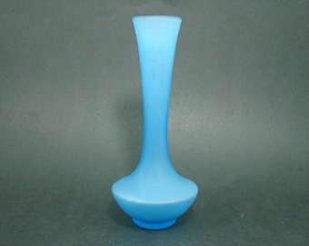 Vintage Lefton Japan Hand Blown Frosted Blue Satin Glass Bud Vase