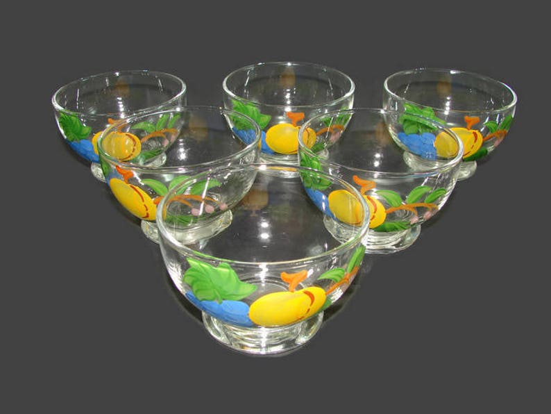 6 Hand Painted Fruit Glass Fruit Cups Glass Sherbets Dessert Etsy