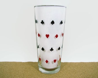 Vintage Card Suits Highball, Poker Drinking Glass, Possibly Peanut Butter or Schwartz Mustard Glass