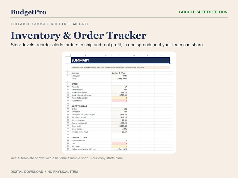 Inventory Tracker Google Sheets, Small Business Stock & Order Log ...