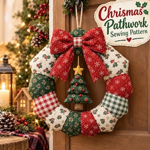 Quilted Christmas Wreath Pattern PDF | Christmas Wreath Sewing Pattern | Patchwork Fabric Wreath | Holiday Door Decor | Quilt Pattern