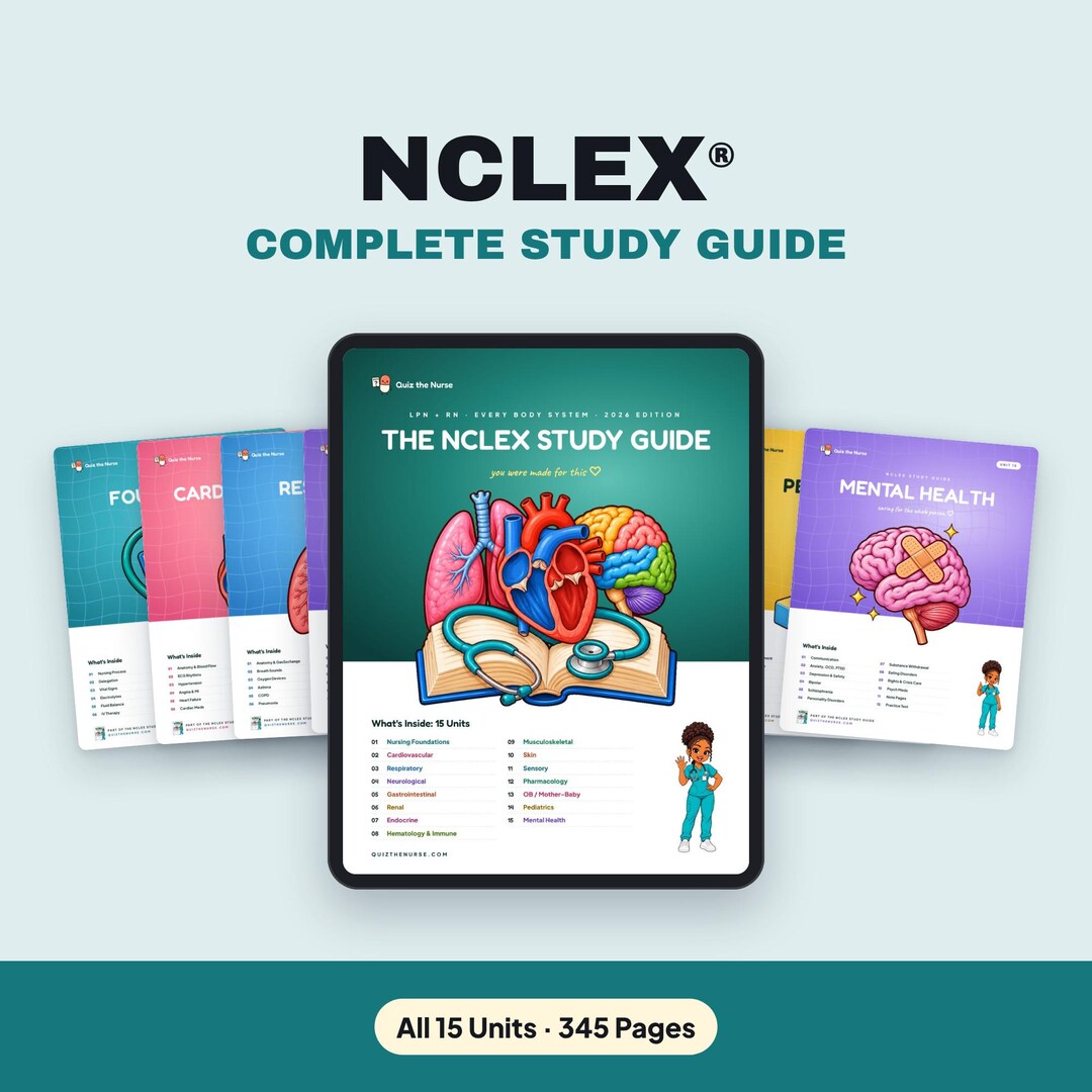 NCLEX Study Guide Bundle | 345 Pages, 15 Units, LPN RN Nursing Notes ...