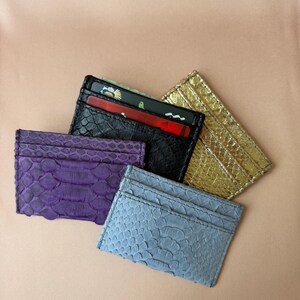 Python Leather Card Holder, Handmade Snakeskin Credit Card Wallet, Slim Exotic Leather Card Case