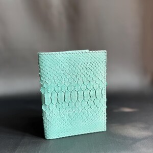 Mint Python Leather Passport Cover, Handmade Snakeskin Passport Holder, Luxury Leather Travel Wallet