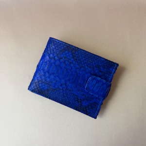 Blue Python Leather Bifold Wallet, Handmade Snakeskin Wallet with Card Slots