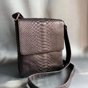 Brown Python Leather Crossbody Bag, Handmade Snakeskin Messenger Bag, Luxury Shoulder Bag for Men