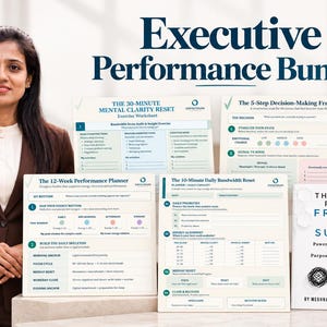 以下が含まれることがあります： Executive Performance Bundleには、印刷された計画ワークシートのコレクションと「The Simple Path to Freedom & Success」というタイトルの本が含まれています。ドキュメントには、The 30-Minute Mental Clarity Reset、The 5-Step Decision-Making Framework、The 12-Week Performance Planner、The 10-Minute Daily Bandwidth Resetが含まれます。