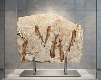 Natural Fish Fossil Plate | Aquatic Remains Display | Unique Home Office Display | Dark Academia Curiosity Decor