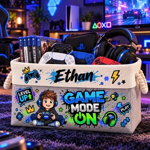 Personalized Game Zone Storage Basket, Custom Name Gaming Organizer Bin, Video Game Room Decor, Kids Toy Storage, Gamer Gift for Kids