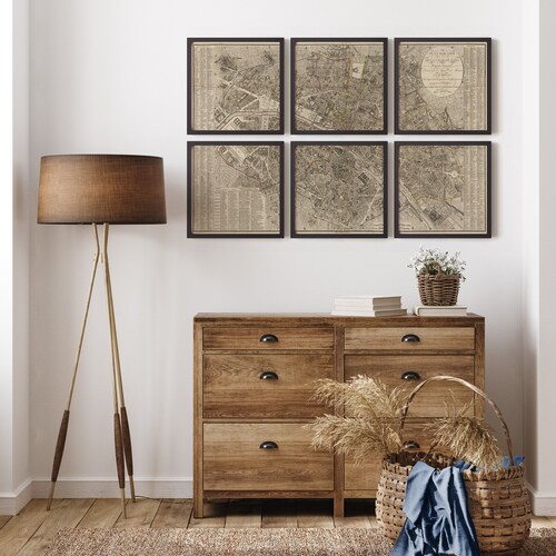 Old Paris shops Map Art Print Set, 1823, Archival Reproduction, Set of 6 Prints, Unframed