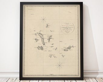 Old Galapagos Islands Map Art Print, 1798, Archival Reproduction, Unframed