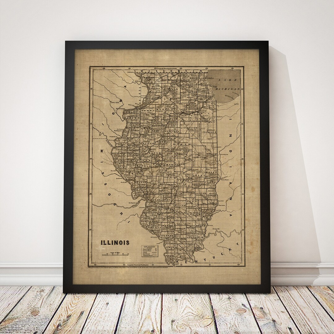 Old Illinois Map Art Print, 1840s, Rustic Style, Archival Quality ...