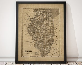 Old Illinois Map Art Print, 1840s, Rustic Style, Archival Quality, Unframed