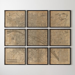 Old Paris Map Print, Set of 9, 1717 Antique Archival Reproduction Wall Art (Unframed)