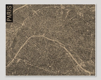 Paris Street Map Art Print, Beige/Black, Unframed