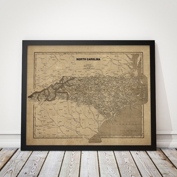 Old North Carolina Map Art Print, 1840s, Rustic Style, Archival Quality, Unframed