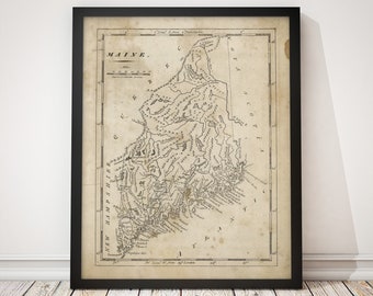 Old Maine Map Art Print, 1816, Archival Reproduction, Unframed