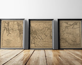 Old Lewis and Clark Map Art Print Set, 1814, Archival Reproduction, Set of 3 Prints, Unframed