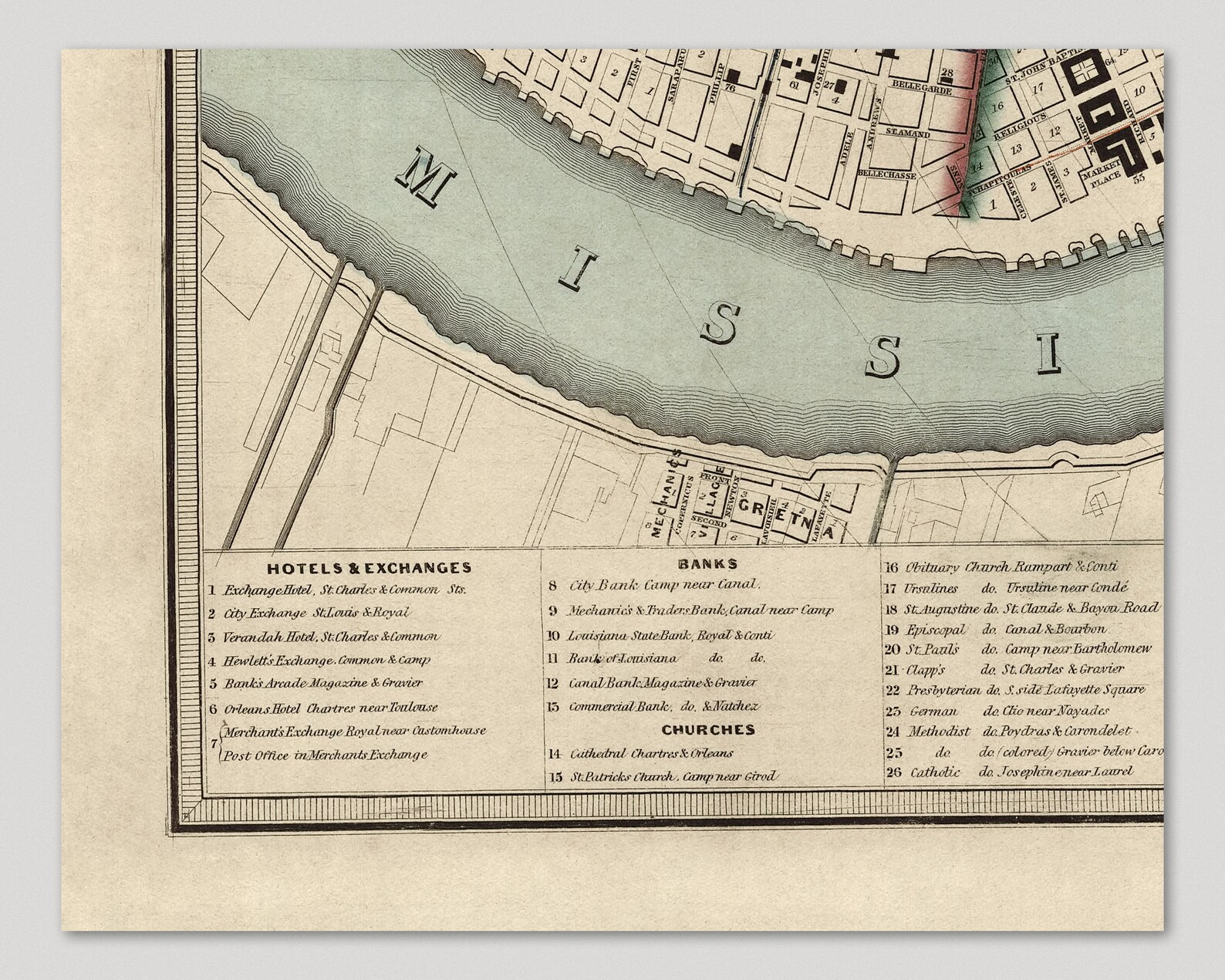 Old New Orleans Map Art Print 1845 Archival Reproduction | Etsy