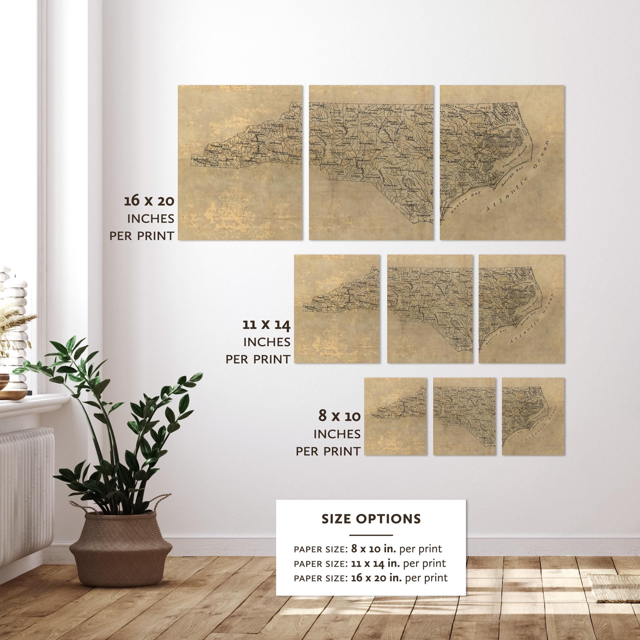 Old North Carolina Map Print, Set of 3, 1893 Archival Reproduction Wall ...