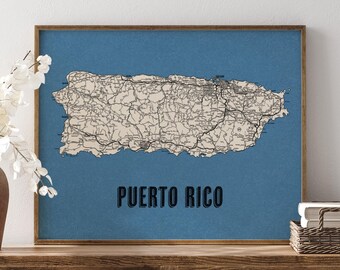Puerto Rico Road Map Art Print, Multiple Colors, Retro Style Archival Wall Decor (Unframed)