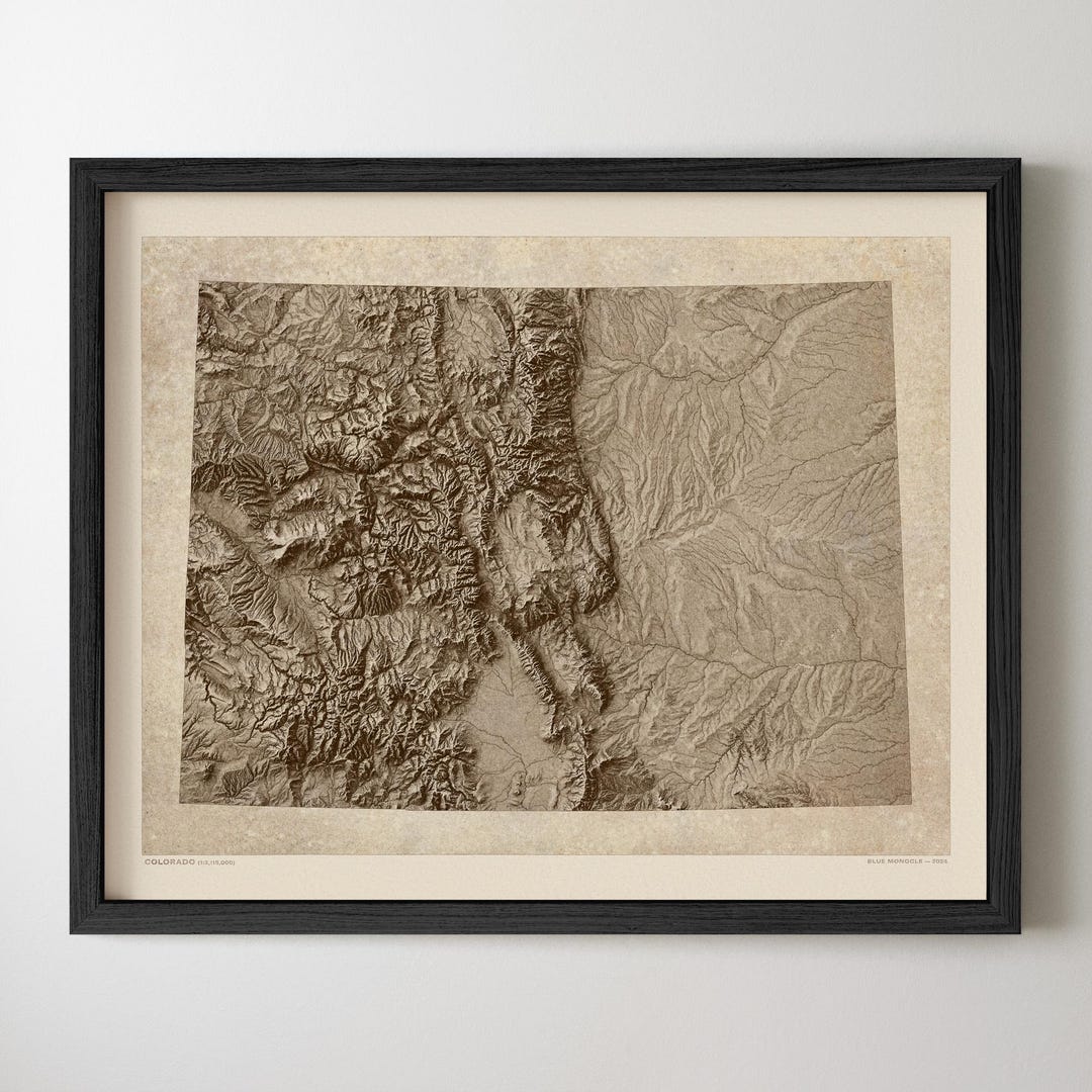 Colorado Relief Map Art Print, Vintage Sepia Style, Topographic ...