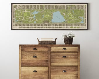 Impresión artística del mapa de Central Park, decoración de pared de archivo de estilo vintage de Nueva York (sin marco)