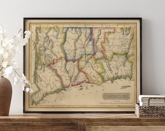 Old Connecticut Map Art Print, 1817, Archival Reproduction, Unframed