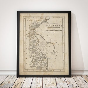 Impresión artística de un mapa antiguo de Delaware, 1816, reproducción de archivo, sin marco