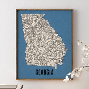 Vintage Georgia Road Map Art Print, Series 3, Blue/Brown/Green/Purple, Unframed