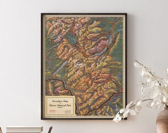 Old Glacier National Park Map Art Print, 1925, Archival Reproduction, 16x20, Unframed