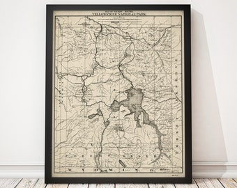 Old Yellowstone National Park Map Art Print, 1900, Archival Reproduction (Unframed)