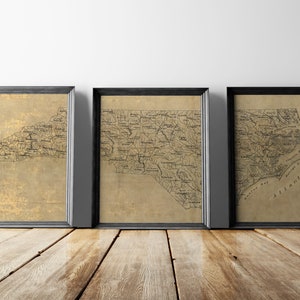 Old North Carolina Map Art Print Set, 1893, Archival Reproduction, Set of 3 Prints, Unframed