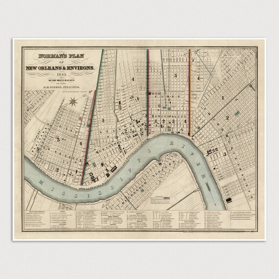 Old New Orleans Map Art Print 1845 Antique Map Archival | Etsy