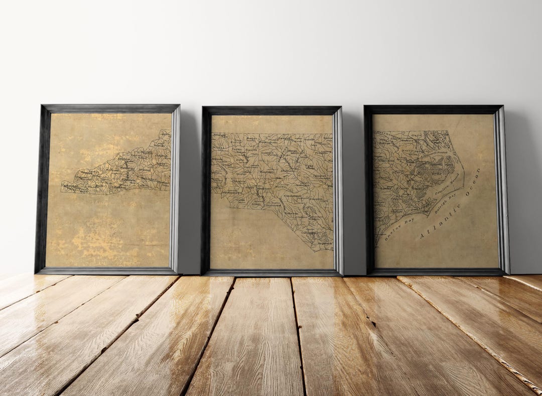 Old North Carolina Map Print, Set of 3, 1893 Archival Reproduction Wall ...