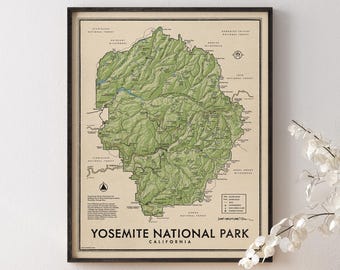 Yosemite National Park Map Art Print, California, Vintage Style, Archival Wall Decor (Unframed)