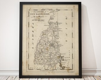 Old New Hampshire Map Art Print, 1816, Archival Reproduction, Unframed