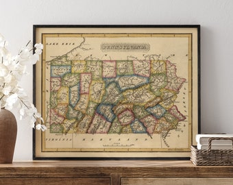 Old Pennsylvania Map Art Print, 1817, Archival Reproduction, Unframed