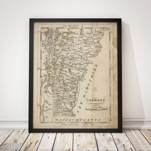Old Vermont Map Art Print, 1816, Archival Reproduction, Unframed