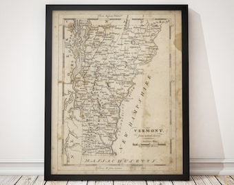 Old Vermont Map Art Print, 1816, Archival Reproduction, Unframed