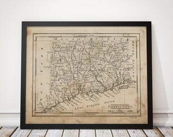 Old Connecticut Map Art Print, 1816, Archival Reproduction (Unframed)