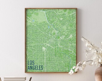 Los Angeles Street Map Art Print, Green/Blue, Unframed