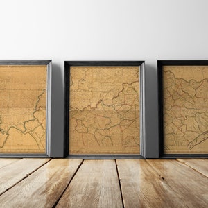 Old Kentucky Map Art Print Set, Archival Reproduction, 1818, Set of 3 Prints, Unframed