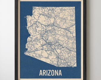 Road Map of Arizona - State and Interstate Highways | Hand-drawn