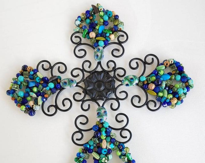 Beaded Wall Cross Wall Cross Decor Wrought Iron Cross Etsy