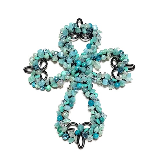 Wall Cross Decor Small Wall Cross Beaded Cross Wrought Iron Etsy