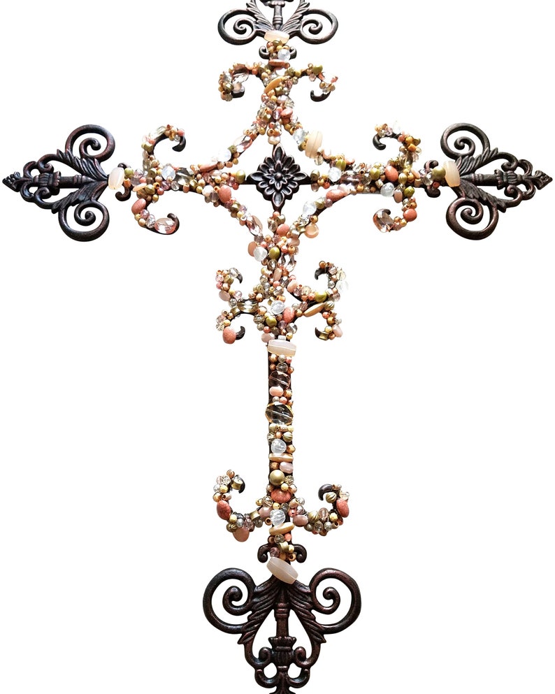 Wall Cross Decor Wall Cross Beaded Cross Wrought Iron Etsy